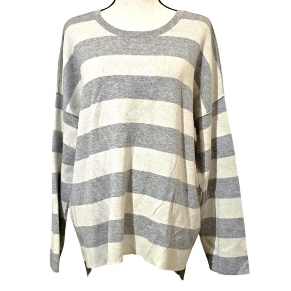 Eileen Fisher Sweater Women M Gray Stripe Organic Cotton Cashmere Round Neck NWT